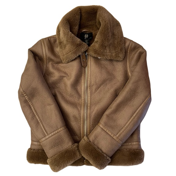 NWOT House of Harlow 1960 x Revolve Brown Leather Shearling Jacket Aviator XS - Picture 3 of 7